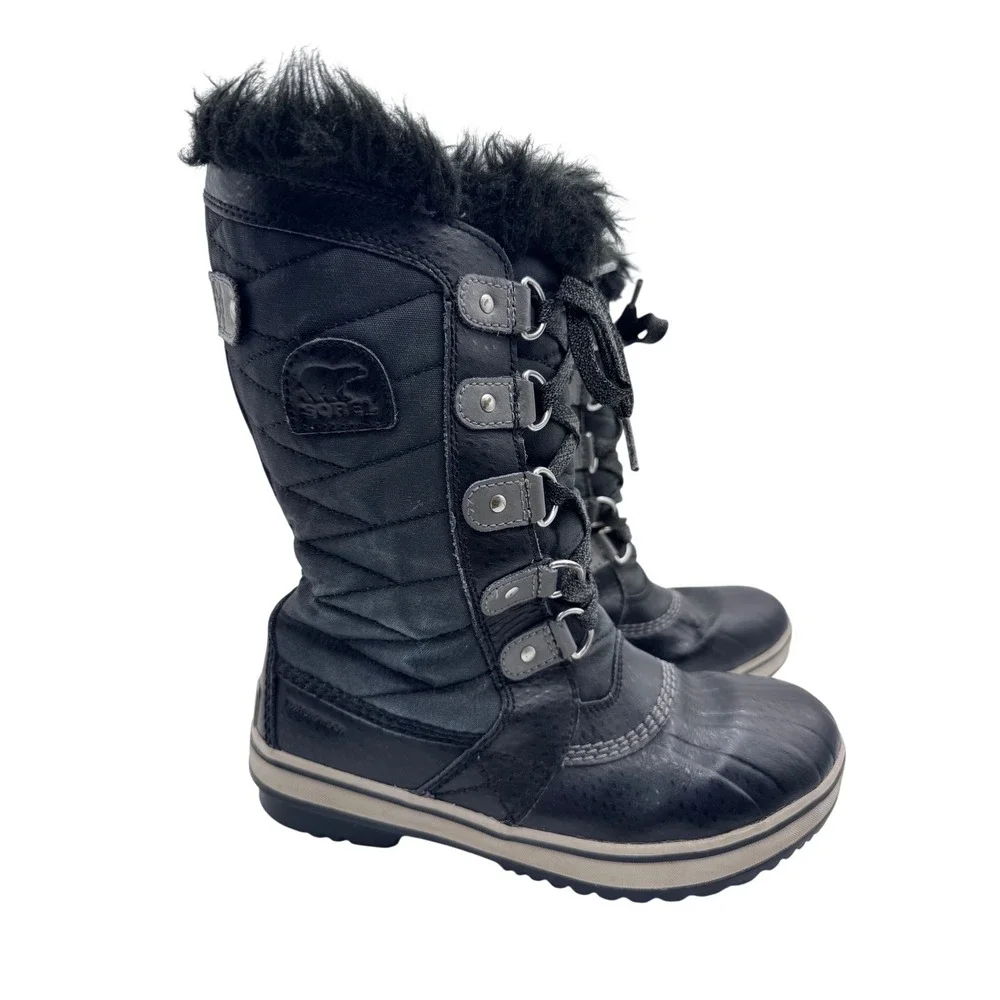 Sorel‎ US 3 Black Tofino II Boots Kids Waterproof Faux Fur Winter Snow